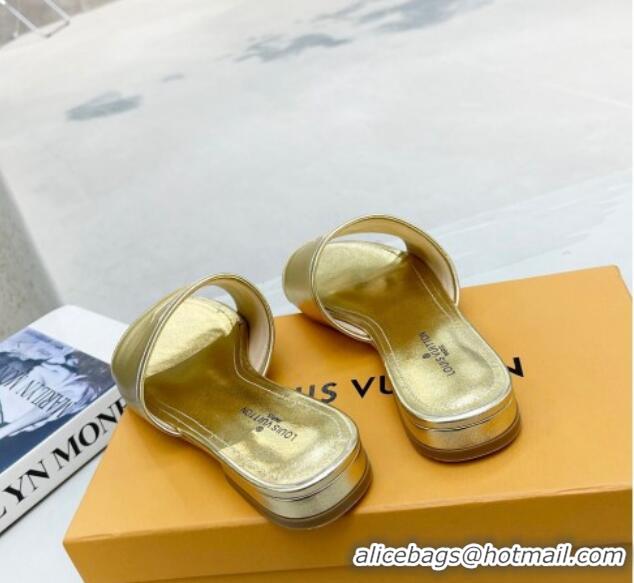 Most Popular Louis Vuitton Magnetic LV Flat Slide Sandals Gold 062016