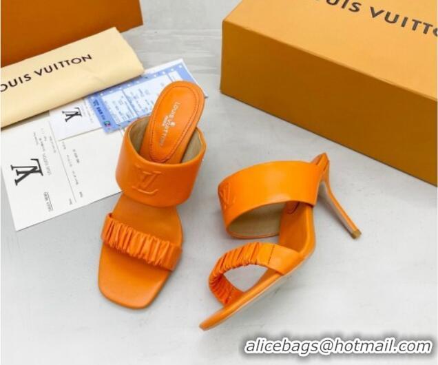 Perfect Louis Vuitton Drapy High Heel Slide Sandals with Ruching Orange 062019