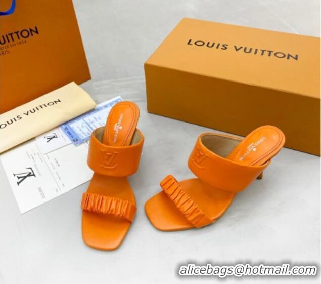 Perfect Louis Vuitton Drapy High Heel Slide Sandals with Ruching Orange 062019