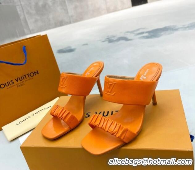 Perfect Louis Vuitton Drapy High Heel Slide Sandals with Ruching Orange 062019