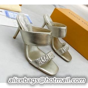 Charming Louis Vuitton Drapy High Heel Slide Sandals with Ruching Gold 062020