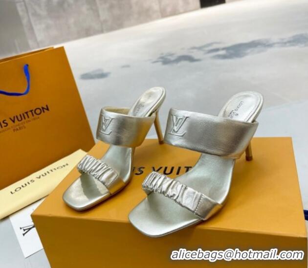 Charming Louis Vuitton Drapy High Heel Slide Sandals with Ruching Gold 062020