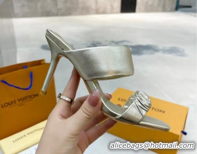 Charming Louis Vuitton Drapy High Heel Slide Sandals with Ruching Gold 062020