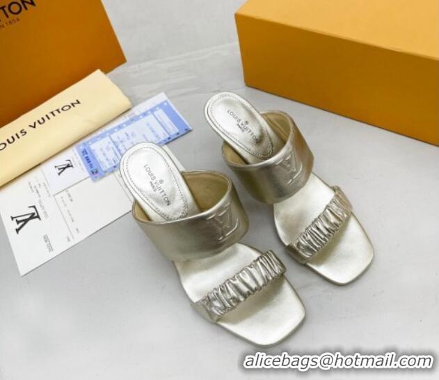 Charming Louis Vuitton Drapy High Heel Slide Sandals with Ruching Gold 062020