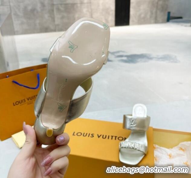 Charming Louis Vuitton Drapy High Heel Slide Sandals with Ruching Gold 062020