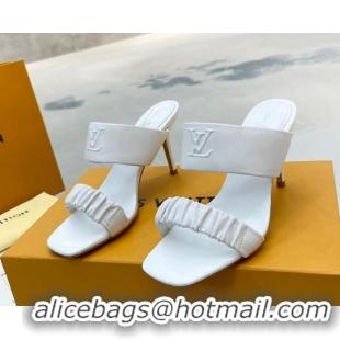 Top Grade Louis Vuitton Drapy High Heel Slide Sandals with Ruching White 062021