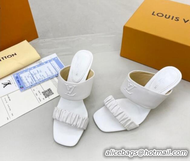 Top Grade Louis Vuitton Drapy High Heel Slide Sandals with Ruching White 062021