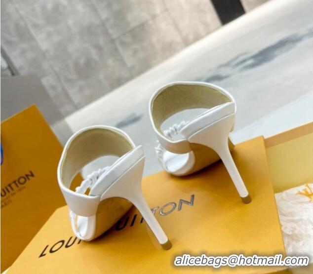 Top Grade Louis Vuitton Drapy High Heel Slide Sandals with Ruching White 062021