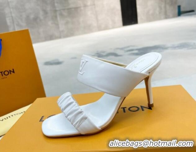 Top Grade Louis Vuitton Drapy High Heel Slide Sandals with Ruching White 062021