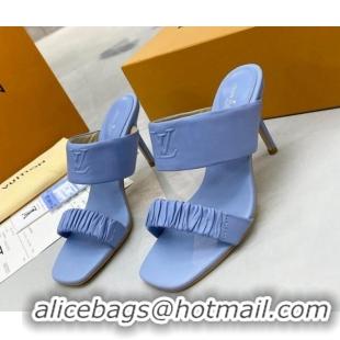 Good Taste Louis Vuitton Drapy High Heel Slide Sandals with Ruching Blue 062022