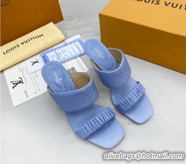 Good Taste Louis Vuitton Drapy High Heel Slide Sandals with Ruching Blue 062022