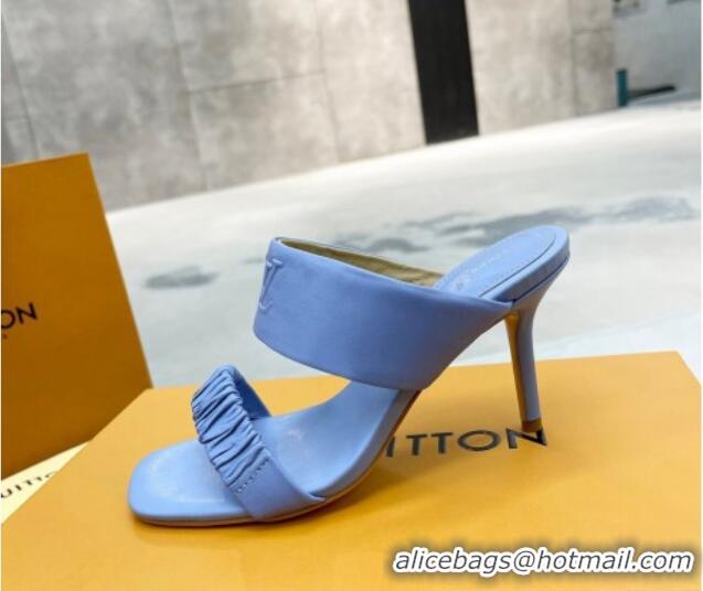 Good Taste Louis Vuitton Drapy High Heel Slide Sandals with Ruching Blue 062022