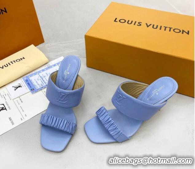 Good Taste Louis Vuitton Drapy High Heel Slide Sandals with Ruching Blue 062022