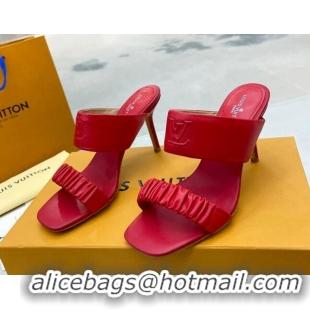 Best Grade Louis Vuitton Drapy High Heel Slide Sandals with Ruching Red 062023