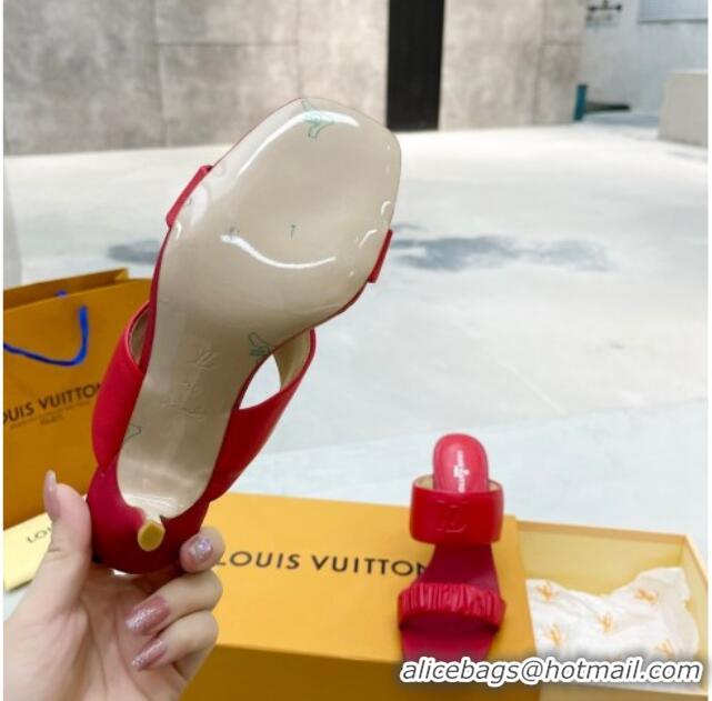 Best Grade Louis Vuitton Drapy High Heel Slide Sandals with Ruching Red 062023