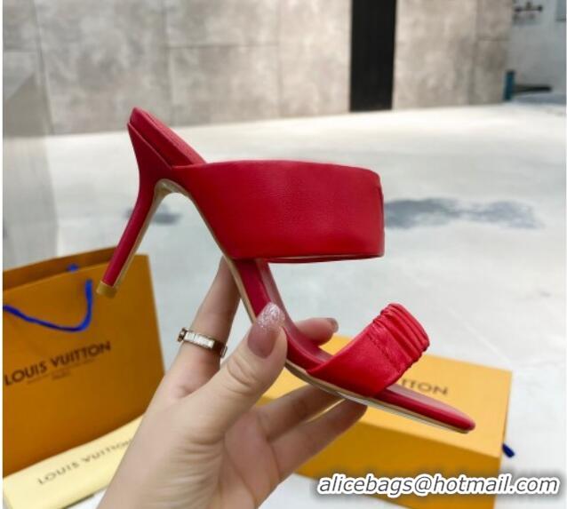 Best Grade Louis Vuitton Drapy High Heel Slide Sandals with Ruching Red 062023