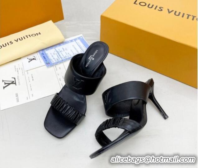 Crafted Louis Vuitton Drapy High Heel Slide Sandals with Ruching Black 062024