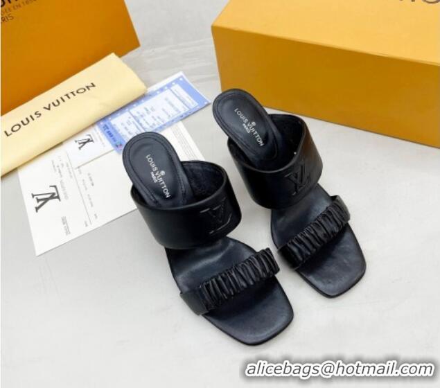 Crafted Louis Vuitton Drapy High Heel Slide Sandals with Ruching Black 062024