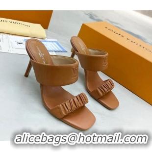 Low Price Louis Vuitton Drapy High Heel Slide Sandals with Ruching Brown 062025