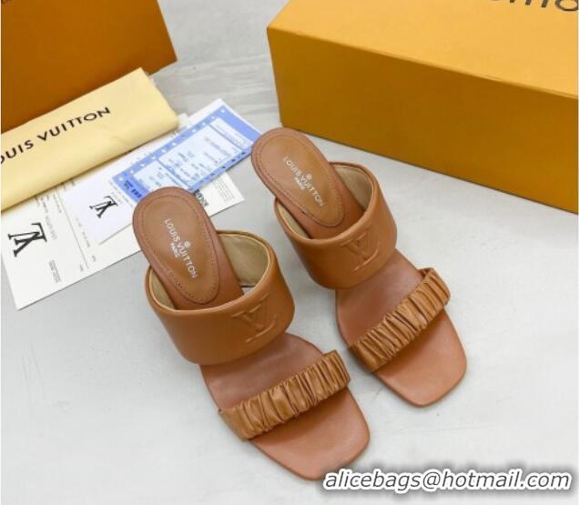 Low Price Louis Vuitton Drapy High Heel Slide Sandals with Ruching Brown 062025