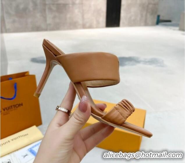 Low Price Louis Vuitton Drapy High Heel Slide Sandals with Ruching Brown 062025