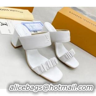 Reasonable Price Louis Vuitton Drapy Block Heel Slide Sandals with Ruching 6.5cm White 062026