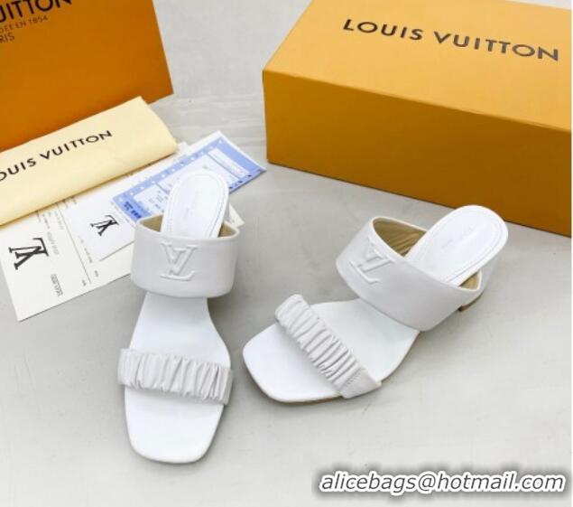 Reasonable Price Louis Vuitton Drapy Block Heel Slide Sandals with Ruching 6.5cm White 062026