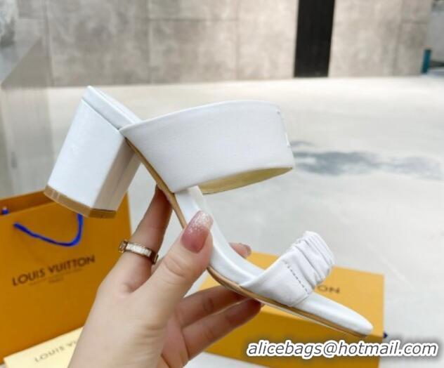 Reasonable Price Louis Vuitton Drapy Block Heel Slide Sandals with Ruching 6.5cm White 062026