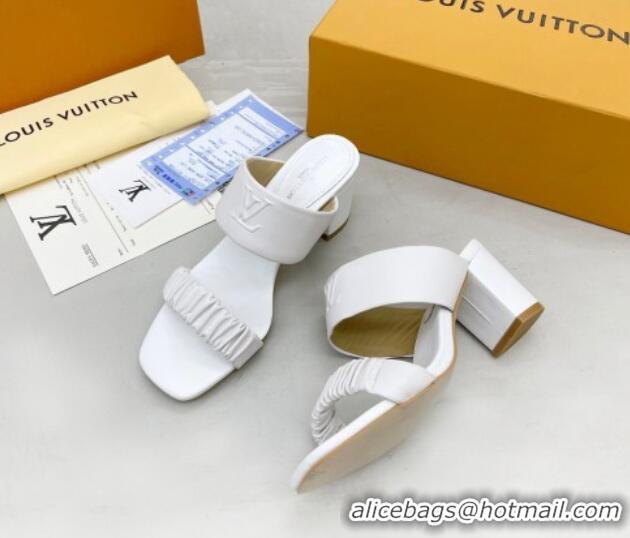 Reasonable Price Louis Vuitton Drapy Block Heel Slide Sandals with Ruching 6.5cm White 062026