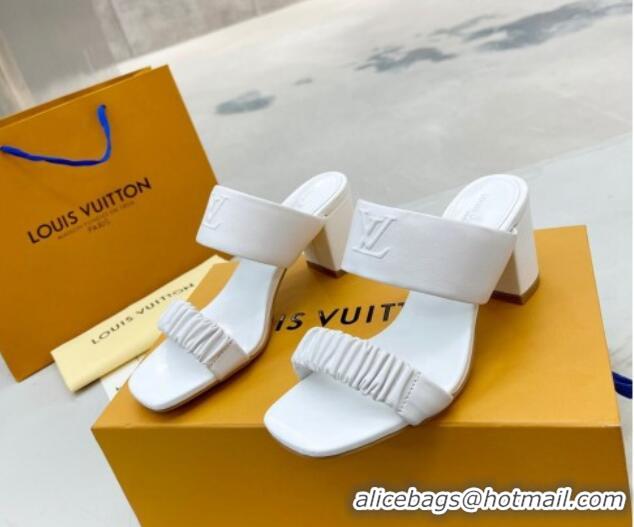 Reasonable Price Louis Vuitton Drapy Block Heel Slide Sandals with Ruching 6.5cm White 062026