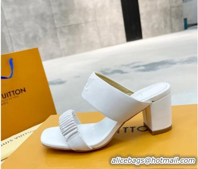 Reasonable Price Louis Vuitton Drapy Block Heel Slide Sandals with Ruching 6.5cm White 062026