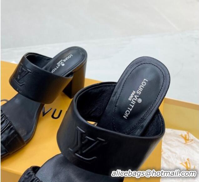 Trendy Design Louis Vuitton Drapy Block Heel Slide Sandals with Ruching 6.5cm Black 062027