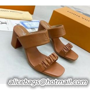 Best Quality Louis Vuitton Drapy Block Heel Slide Sandals with Ruching 6.5cm Brown 062028