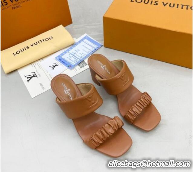 Best Quality Louis Vuitton Drapy Block Heel Slide Sandals with Ruching 6.5cm Brown 062028