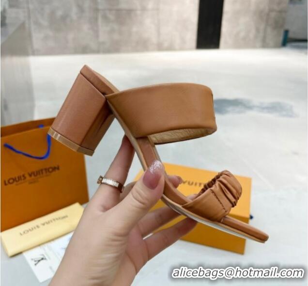 Best Quality Louis Vuitton Drapy Block Heel Slide Sandals with Ruching 6.5cm Brown 062028