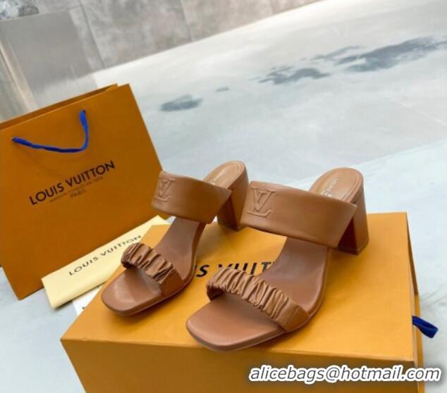 Best Quality Louis Vuitton Drapy Block Heel Slide Sandals with Ruching 6.5cm Brown 062028