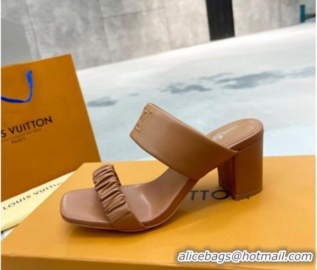 Best Quality Louis Vuitton Drapy Block Heel Slide Sandals with Ruching 6.5cm Brown 062028