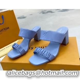 Super Quality Louis Vuitton Drapy Block Heel Slide Sandals with Ruching 6.5cm Blue 062029