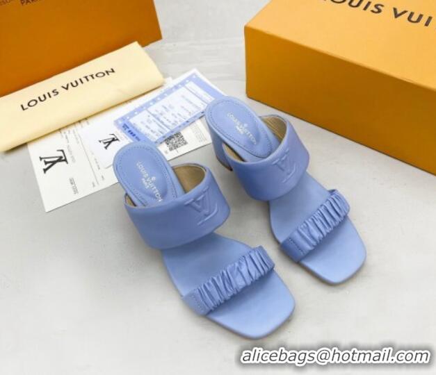 Super Quality Louis Vuitton Drapy Block Heel Slide Sandals with Ruching 6.5cm Blue 062029