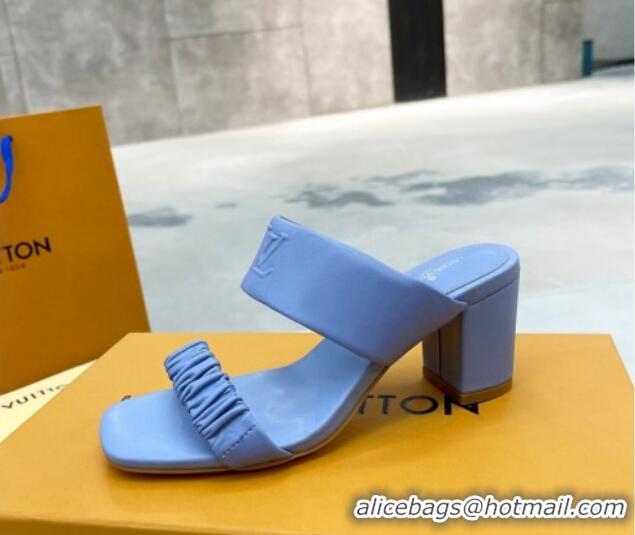 Super Quality Louis Vuitton Drapy Block Heel Slide Sandals with Ruching 6.5cm Blue 062029