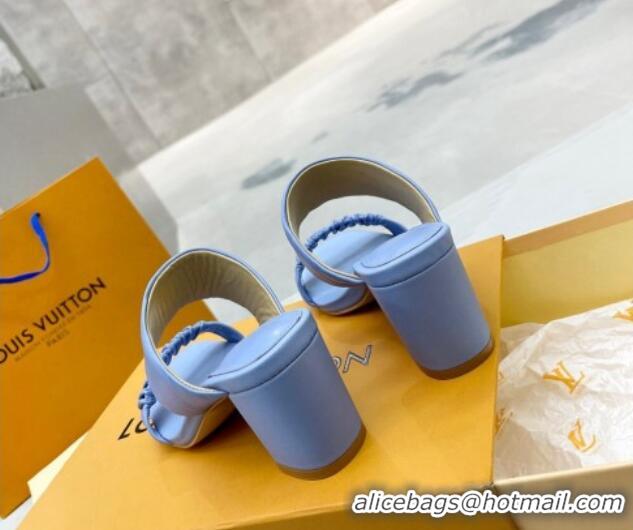 Super Quality Louis Vuitton Drapy Block Heel Slide Sandals with Ruching 6.5cm Blue 062029