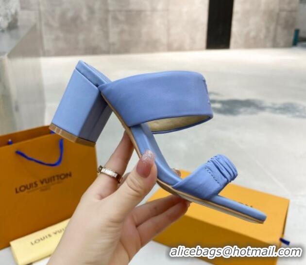 Super Quality Louis Vuitton Drapy Block Heel Slide Sandals with Ruching 6.5cm Blue 062029