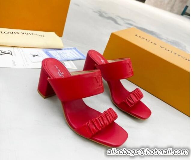 Good Product Louis Vuitton Drapy Block Heel Slide Sandals with Ruching 6.5cm Red 062030