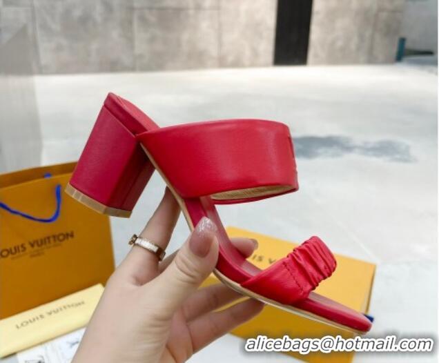 Good Product Louis Vuitton Drapy Block Heel Slide Sandals with Ruching 6.5cm Red 062030