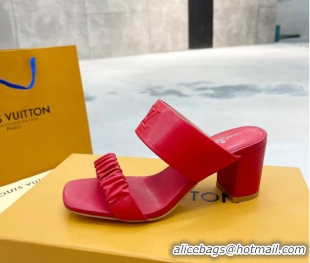 Good Product Louis Vuitton Drapy Block Heel Slide Sandals with Ruching 6.5cm Red 062030