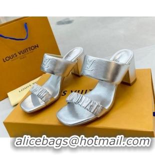 Best Price Louis Vuitton Drapy Block Heel Slide Sandals with Ruching 6.5cm Silver 062031