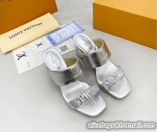 Best Price Louis Vuitton Drapy Block Heel Slide Sandals with Ruching 6.5cm Silver 062031