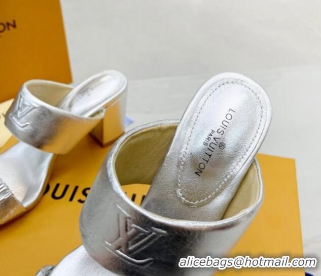 Best Price Louis Vuitton Drapy Block Heel Slide Sandals with Ruching 6.5cm Silver 062031