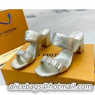 Good Quality Louis Vuitton Drapy Block Heel Slide Sandals with Ruching 6.5cm Gold 062032