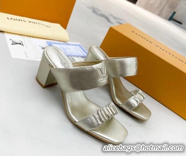 Good Quality Louis Vuitton Drapy Block Heel Slide Sandals with Ruching 6.5cm Gold 062032